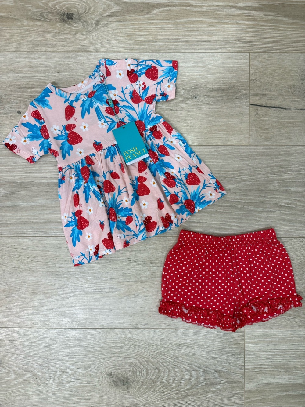 NEW Posh Peanut Strawberry Peplum Top & Polkadot Ruffle Shorts Set